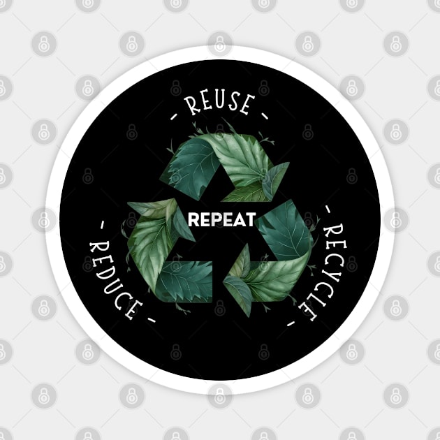 Recycling Logo with Leaves and Green Plants. Go Green, Recycle Symbol, Save the Earth Earth Day Awareness April 22 Magnet by Motistry